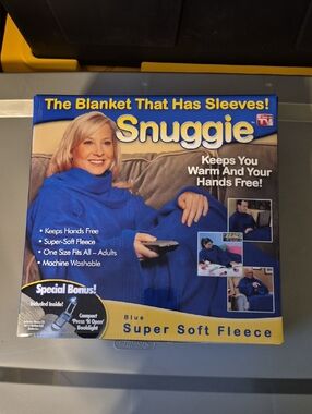 Unique Bargains Blue Snuggie-Style Super Soft Fleece Blanket with Sleeves